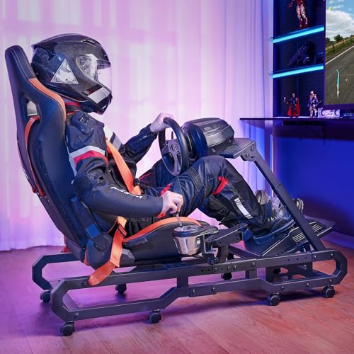 VEVOR Racing Wheel Stand, Racing Cockpit with Wheels for Logitech G923 G920 G29 & Thrustmaster T248P, Heavy Duty Steel Adjustable Cockpit, Max Load 330 LBS - style: Large Base with Wheels