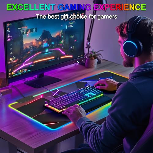 RGB Mouse Pad, Gaming Mousepad with 13 LED Light Modes | 31.5X11.8inch Large Mouse Mat, Gaming Mats for Desk with Non-Slip Rubber Base, Model-C - color: Black-e