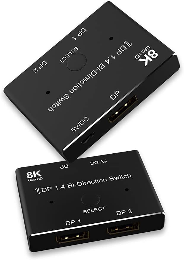 DisplayPort Switch Box 2-in-1-out 8K@30Hz 4K@120Hz DisplayPort 1.4 Switcher Compatible with PC, Laptop, Monitor, Gaming, TV