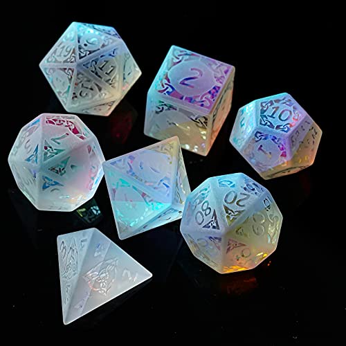 UDIXI Prism Glass Dice Set, Frosted Rainbow Glass Dice for Tabletop Games | Premium Gift Box, DM Gift, for Dungeons and Dragons Role Playing Games - color: Sandblasted Prism