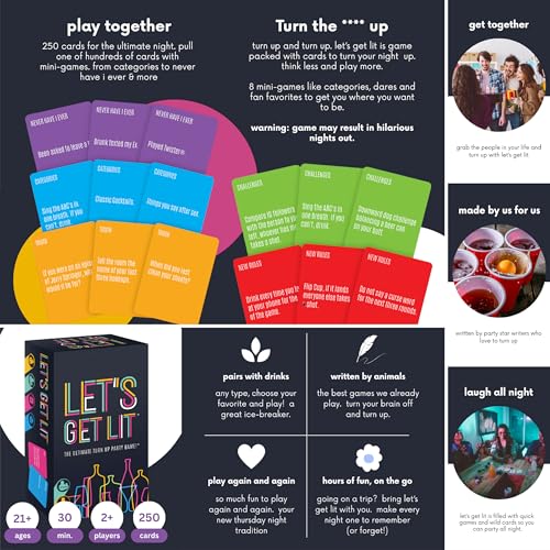 Let's Get Lit Drinking Game for Adults - Includes 8 Mini Drinking Games for Parties, Pregaming and Groups - Ages 21+, 2+ Players, 30 Minute Playtime, Made by Fitz