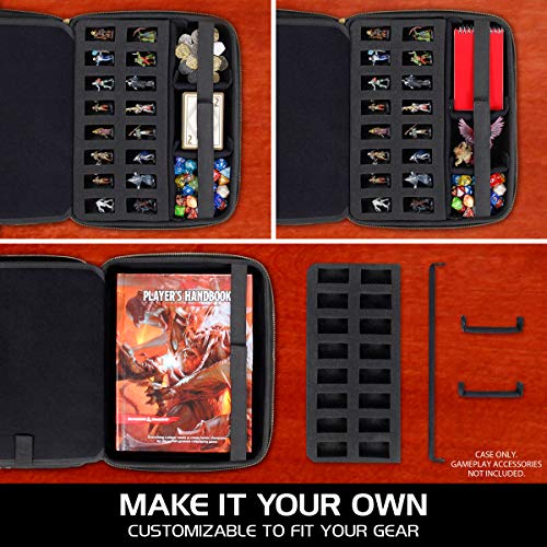 ENHANCE RPG Organizer Case - DnD Binder with Built-in Character Sheet Holder and Erasable Scribe Panel, Dice Rolling Area, Removable Pen Pouch, Miniature Foam Tray, Wrist Strap - color: Black
