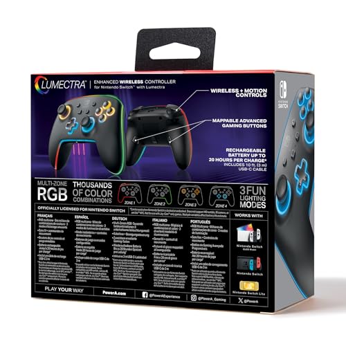 PowerA Enhanced Wireless Nintendo Switch and Switch 2 Controller with Lumectra, gaming controller, Officially licensed - style: Multi-Zone RGB Lighting