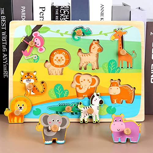 Wooden Peg Puzzles for Toddlers 1-3 - Montessori Educational Learning Puzzle Toys for Baby Gifts - style: Style C