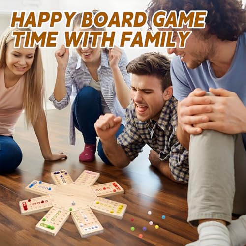 Wooden Board Game, Family Party Game for 2 to 8 Players, Includes 3 Hubs, 32 Marbles and 16 Dice