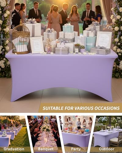 Fixwal Lavender Stretch Table Cloth Rectangle 2 Pack 6Ft, Spandex Fitted Table Covers Washable for Party, Trade Show, Banquet, Wedding, Buffet - color: Lavender, size: 6 Ft
