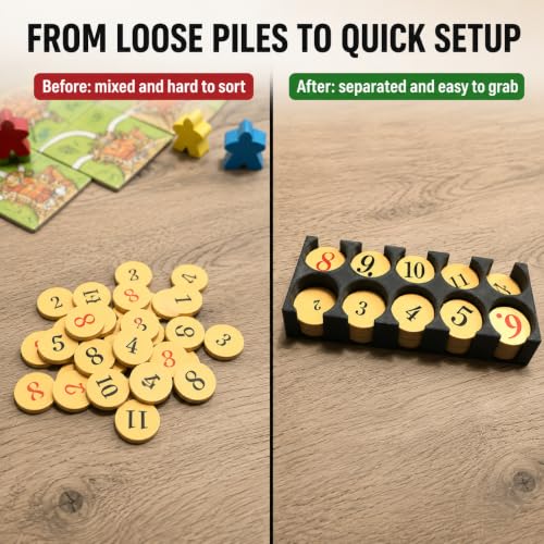 Number Coin Holder Compatible with Catan Board Game – Quick Token Setup | Freestanding Number Marker Organizer | Divided Tray for Tabletop Game Pieces