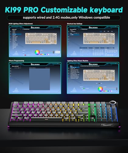SOLAKAKA KI99 Pro 96% Wireless Mechanical Keyboard, RGB Gaming Keyboard, Hot-Swappable Pre-Lubed Switches, Gasket Structure Creamy Keyboards (Gradient-Black, Non-Silent Version) - color: Gradient-black, size: Non-Silent Version