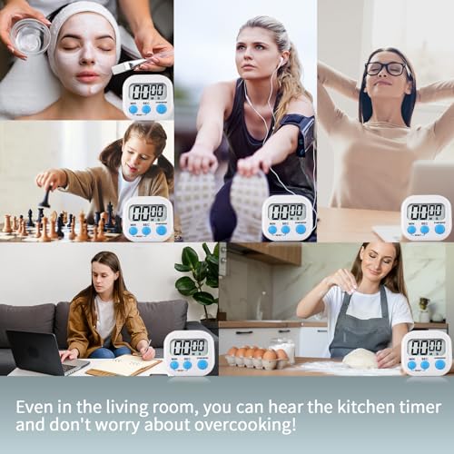 4 Pack Digital Kitchen Timer Magnetic Digital Timer with Big Display Loud Ring Cooking Timers for Cooking, Game, Gym, Break Time, Classroom(4, Pink, Green, Orange, White) - color: Pink,green,orange,white