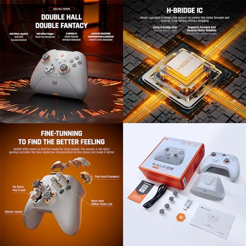PC Controllers, BIGBIG WON Gale Hall Wireless Controllers, Motion Control, Hall Joysticks&Triggers, 3 Pairs of Thumbsticks, PC App Game Controllers for Switch/Switch2/iOS/Android Wireless Gaming Controller - color: 3.Gale Hall-Grey