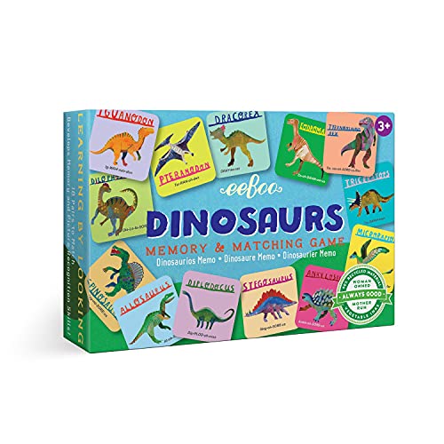 eeBoo Little Dinosaurs Memory & Matching Game, Ages 3+, 1-4 Players | Teaches dinosaur names & pronunciation. Sharpens recognition, concentration & memory skills. Includes 36 tiles, 18 pairs - style: Dinosaurs