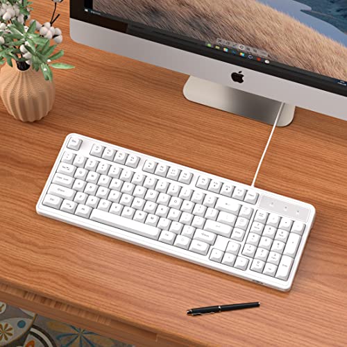 Camiysn Wire Gaming Keyboard, 7 Colorful Rainbow Backlight Classic Gaming Keyboard (White) - color: White
