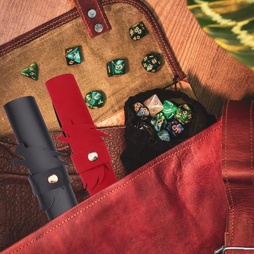SIQUK 2 Pieces Dragon Dice Rolling Tray PU Leather Dice Mat Folding Scroll Dices Holder for D&D RPG Games (Blue, Red) - color: Blue, Red
