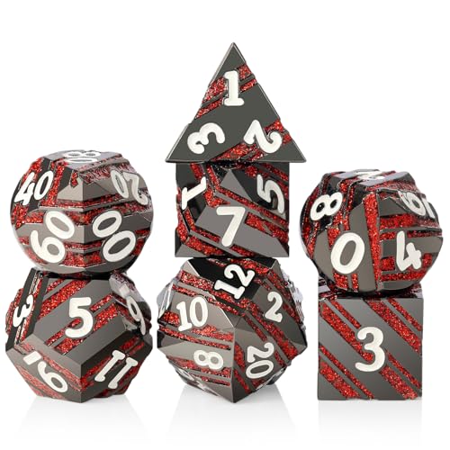 Stripe D&D Dice,DNDND Metallic Glitter Stripes Dice with Gift Metal Box for Dungeons and Dragons Tabletop Game (Red Stripes) - color: Stripe Red