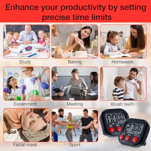 Leumoi 24 Pack Multi-Function Digital Timers with Magnetic Back, Large LCD Display, Loud Alarm, Count up & Countdown, Memory Function for Cooking, Classroom, Study, Exercise & Work(Black and Red) - color: Black and Red