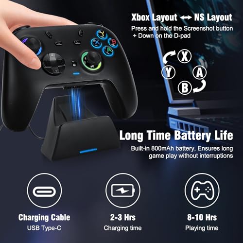 DuLingKer Wireless Controller for PC/Switch 1&2/Android with Charging Dock | Controller with Hall Effect Joystick and Trigger RGB M1/M2 Buttons Vibration, Gamepad for Windows PC/Switch 1&2/Steam/Android