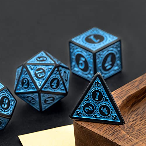 DND Dice Set -D&D Polyhedral Dice (7 Pcs) with Leather Dice Bag for Dungeons and Dragons Role Playing Dice Games RPGs (Blue with Black Edge) - color: Dice-blue With Black Edge