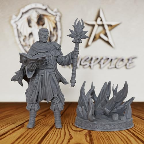 AUSPDICE Unpainted TTRPG 28mm DND Miniature Figure Wizard Loremaster AS260 | Human Fantasy Spellcaster with Arcane Staff and Spellbook for Dungeons and Dragons, Tabletop RPG Games and Dungeon Masters