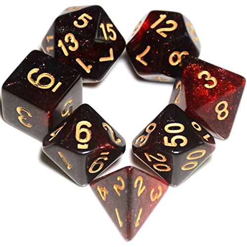 7Pieces DND Dice Set (Red Black) - color: Red Black
