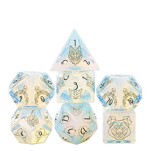 UDIXI Opal Stone DND Dice Set Gemstone Dice Set D&D for RPG Tabletop Games | Natural Stone, Premium Gift Box, DM Gift, for Dungeons and Dragons Role Playing Games - color: Opal- Beast