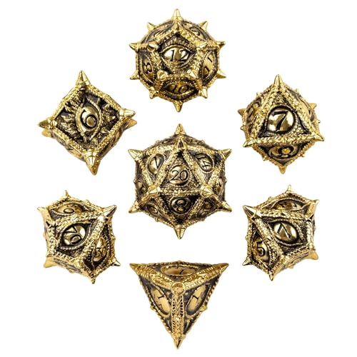Metal Dice Set D&D Dragon Eye Metal DND Dice Set for Tabletop Games | Leather Storage Bag, DM Gift, for Dungeons and Dragons Role Playing Games - color: Dragon-black Gold