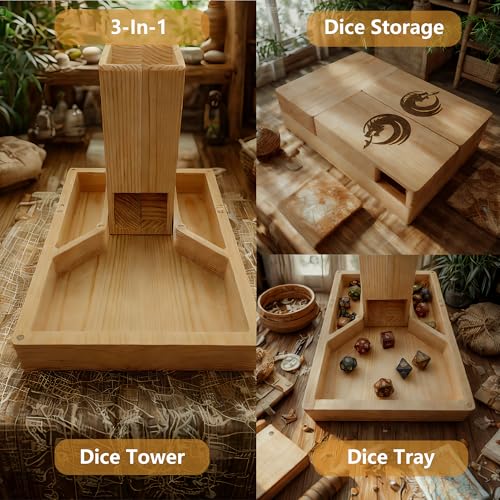 Wooden Dice Tower, DND Dice Roller with Tray | Portable Magnetic Die Roller Castle for Dungeons and Dragons, Board Game, D&D Tabletop Game and RPG Games
