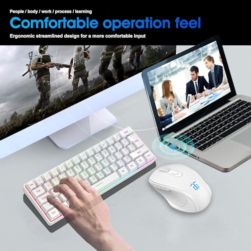 Snpurdiri 2.4G 60% Wireless Gaming Keyboard and Mouse Combo (White) | Include Small Wireless Gaming Keyboard, Ergonomic Design Mini Wireless Mouse - color: White Combo