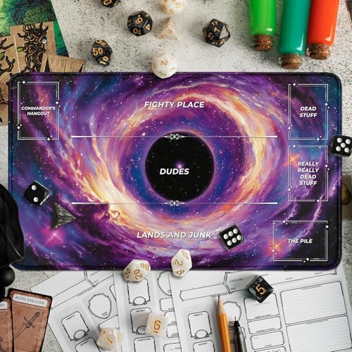 MTG Playmat 24x14 in, TCG Card Game Mat with Stitched Edges, Non-Slip Rubber Base, Waterproof Play Mat for Trading Card Games, 2mm Thickness with Storage Bag – Galaxy Black Hole