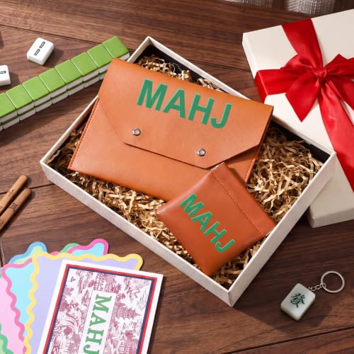 2 Pcs Leather Mahjong Card Bag Clutch Pouch Holder with PU Squeeze Dice Bag Mahjong Accessories Protector Cover Case for MAHJ Lover Playing Game Night(Brown) - color: Brown