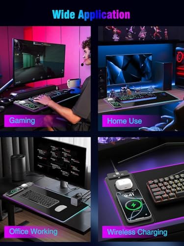 Mouse Pad with Magnetic Wireless Charging, Large Desk Pad Protector, RGB Black Desk Mat with 15W Fast Charger, Non-Slip Waterproof Mousepad for Office Home Gaming - color: Black Magnetic Charging XL with 20W Adapter