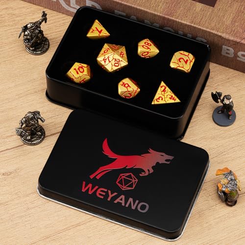 DND Dice Set Metal,Polyhedral D&D Metallic Heterotypic D and D Dice with Cracks for Dungeons and Dragons RPG TTRPG 7-Die Set with Gift Case (Crack, Gold and Red) - color: Gold and Red