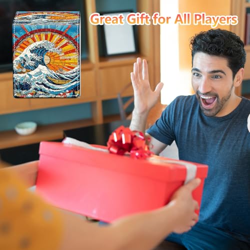 Card Deck Box, Card Storage Box Fits 100+ Single Sleeved Cards, Large Capacity PU Leather Card Storage Box with Strong Magnet for Magic Commander TCG/CCG, Japanese Wave - color: Japanese Wave