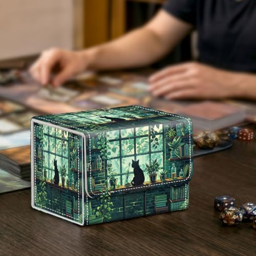 Card Deck Box for MTG Trading Cards with Magnetic Closure,Premium Card Storage Box Case Cover for TCG CCG Magic Cards,Rainy Night Cat - color: Rainy Night Cat
