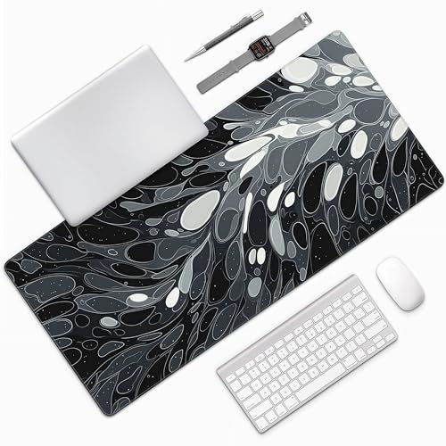 Oversized Desk Mat, Abstract Liquid Art Design, 35.4x15.7 Inches, Washable Mouse Pad, Stitched Edges, Non-Slip Rubber Base, Rectangular - color: Marble Swirl Extended