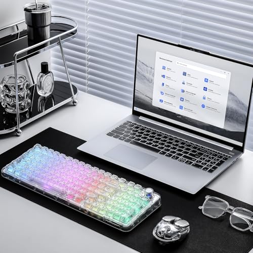 YUNZII X98 Clear Wireless Mechanical Keyboard with Knob (White,Snow Switch) | BT5.0/USB-C/2.4GHz,1800 Layout with Number Pad,Pre-lubed Switches Gasket Mount ,Clear Keyboard with RGB for Wins/Mac/Gaming - color: White, size: Snow Switch