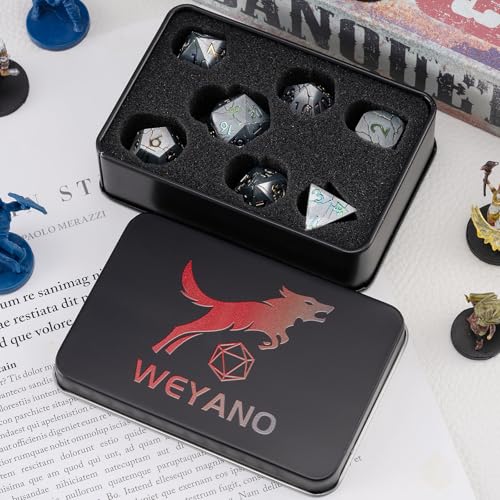 Metal DND Dice Set with Sharp Edge for RPG, Polyhedral D&D Dice in Gift Box for Dungeons and Dragons - color: Silver and Coloured Cracks