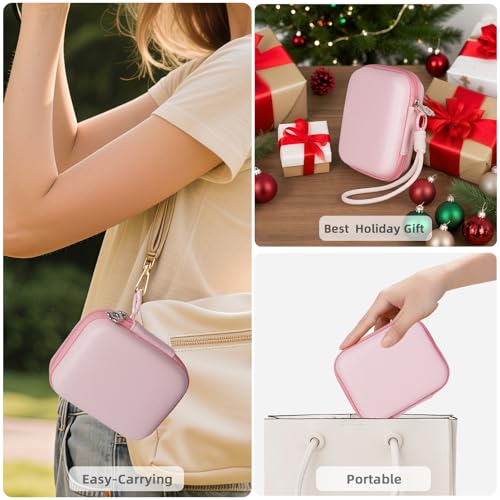 Yoocheese Compact Camera Case for Small Digital Cameras, Cute Pink Hard Shell with Pocket, Fits Kodak PIXPRO FZ55/FZ45, Canon ELPH 360, Sony W830 & More (Up to 4"), Gift for Girls - color: Pink