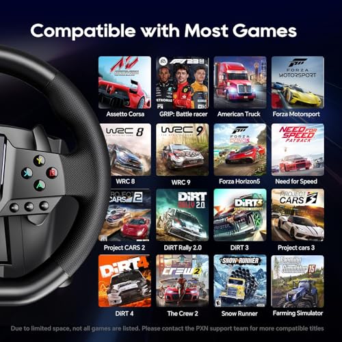 PXN Gaming Steering Wheel - 270/900° V900 GEN2 Sim Racing Wheel | Hall Effect 2-pedal Set, Responsive Paddle Shifters - for Xbox One, Xbox Series S|X, PC, PS4, Switch