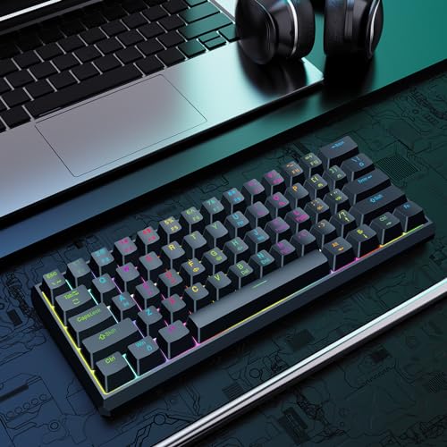 Snpurdiri 60% Gasket Wired Mechanical Gaming Keyboard (Black, Red Switches) | RGB Backlit 61 Keys Mini Gaming Keyboard for PC, Windows XP, Win 7, Win 10 - color: Black/Red Switch