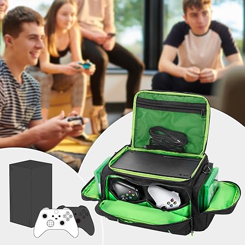 PGmoon Game Console Carrying Case Compatible with Xbox Series X, Portable Carry Bag with Enough Storage Rooms for Controllers, Discs, Cables, and More. (Patent Design)