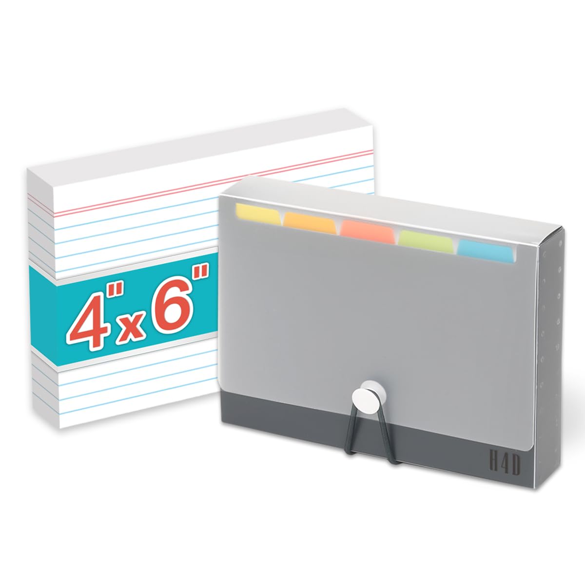 H4D 4x6 Index Card Case with 100 Heavyweight Ruled Index Cards and Dividers, Black - color: Black, size: 4"x6"