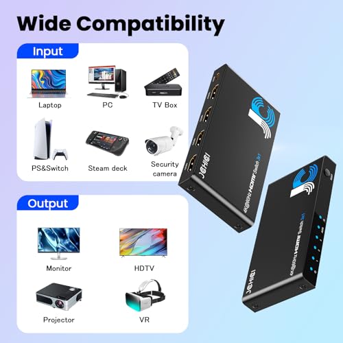 HDMI Switch 3 in 1 Out, 4K@60Hz Switcher Splitter, Auto-Switching HDMI 2.0 Switcher with Remote, HDCP 2.2/HDR/3D, Works with PS5/PS4/Switch/Xbox/PC - size: 1x3 HDMI Switch 4k
