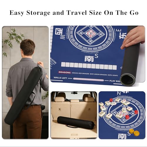 Blue Mahjong Mat Non-Slip Noise Reduction Gaming Mat 31.5x31.5 inch for American Mahjong/Poker/Blackjack/Board Games/Card Games/Dominoes (Navy Blue) - color: Navy Blue