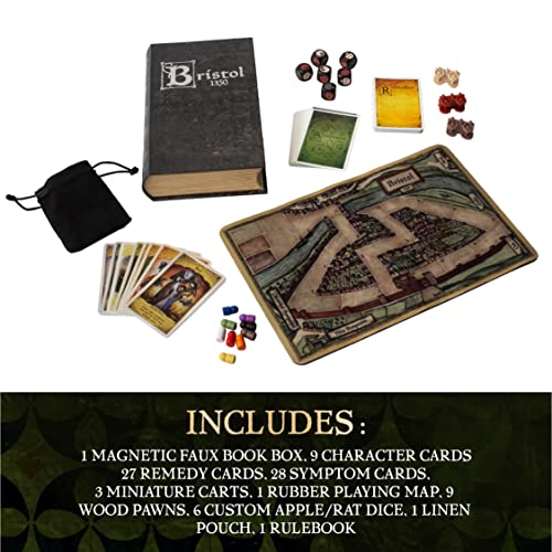 Facade Games Bristol 1350 Board Game, Strategy & Deceit for 1-9 Players | Ages 14 and Up, Solo & Party Play, Social Deduction Game, 9 Character Cards & Custom Dice - style: Bristol 1350