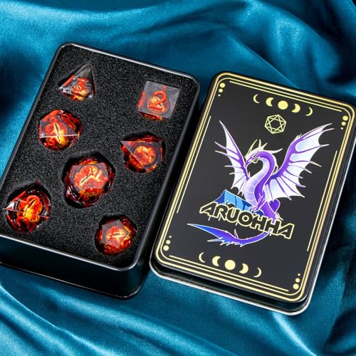 ARUOHHA DND Resin Dice Gazes Eye Dice Liquid Core Red RPG Sharp Edged Dice Set with Gift Box, Polyhedral D and D Dice Set Compatible with Dungeons Dragons Role Playing Game D20 D12 D10 D8 D6 D4 - color: Sl01-transparent