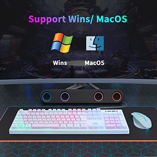 HUO JI Gaming Keyboard USB Wired with Rainbow LED Backlit, Floating Keys, Mechanical Feeling, Spill Resistant, Ergonomic for Xbox, PS Series, Desktop, Computer, PC, Purple Blue - color: Purple/Blue