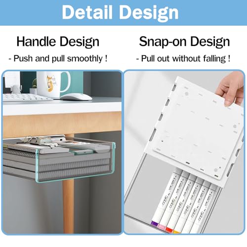 SVNNELP Large Under Desk Table Drawer Storage Organizer A4, Hidden Self-Adhesive Under Desk Pencil Tray Drawer for Office (Clear Black/L) - size: L