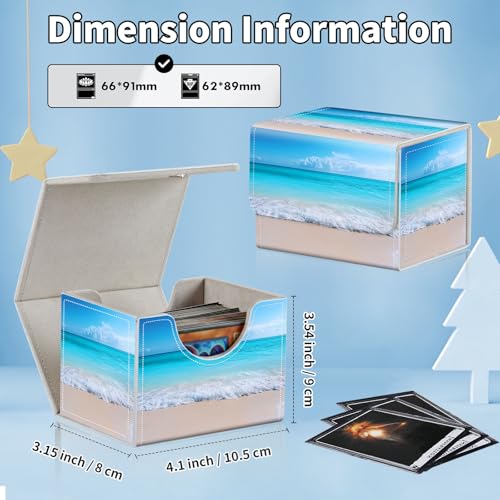 for MTG Commander Deck Box,Card Deck Box for Trading Yugioh MTG,Fits 100 Double Sleeved Cards,PU Leather Strong Magnet Case for Magic Commander TCG CCG,Blue Beach - color: Blue Beach