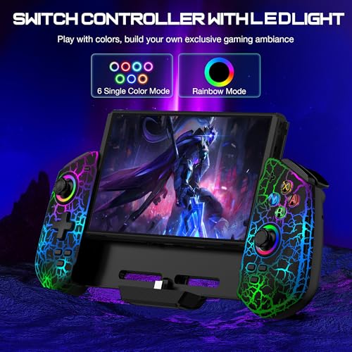 Switch Controller with Hall Joystick for Nintendo Switch/OLED, Wired Switch Pro Remote Controller with Turbo/4 Game Slot/Dual Motor,Handheld Joypad Replacement for Nintendo Switch Controller - color: Black Crack