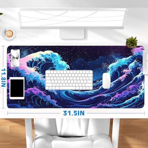 Gaming Mouse Pad, Desk Mat for Keyboard and Mouse, Large Mouse Pad for Desk, Computer Mousepad - color: Japanese Waves 2